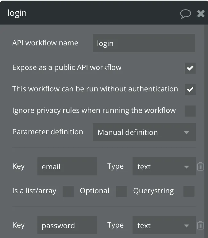 Bubble.io Workflow sign user in