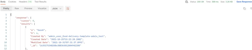 Postman results with admin role
